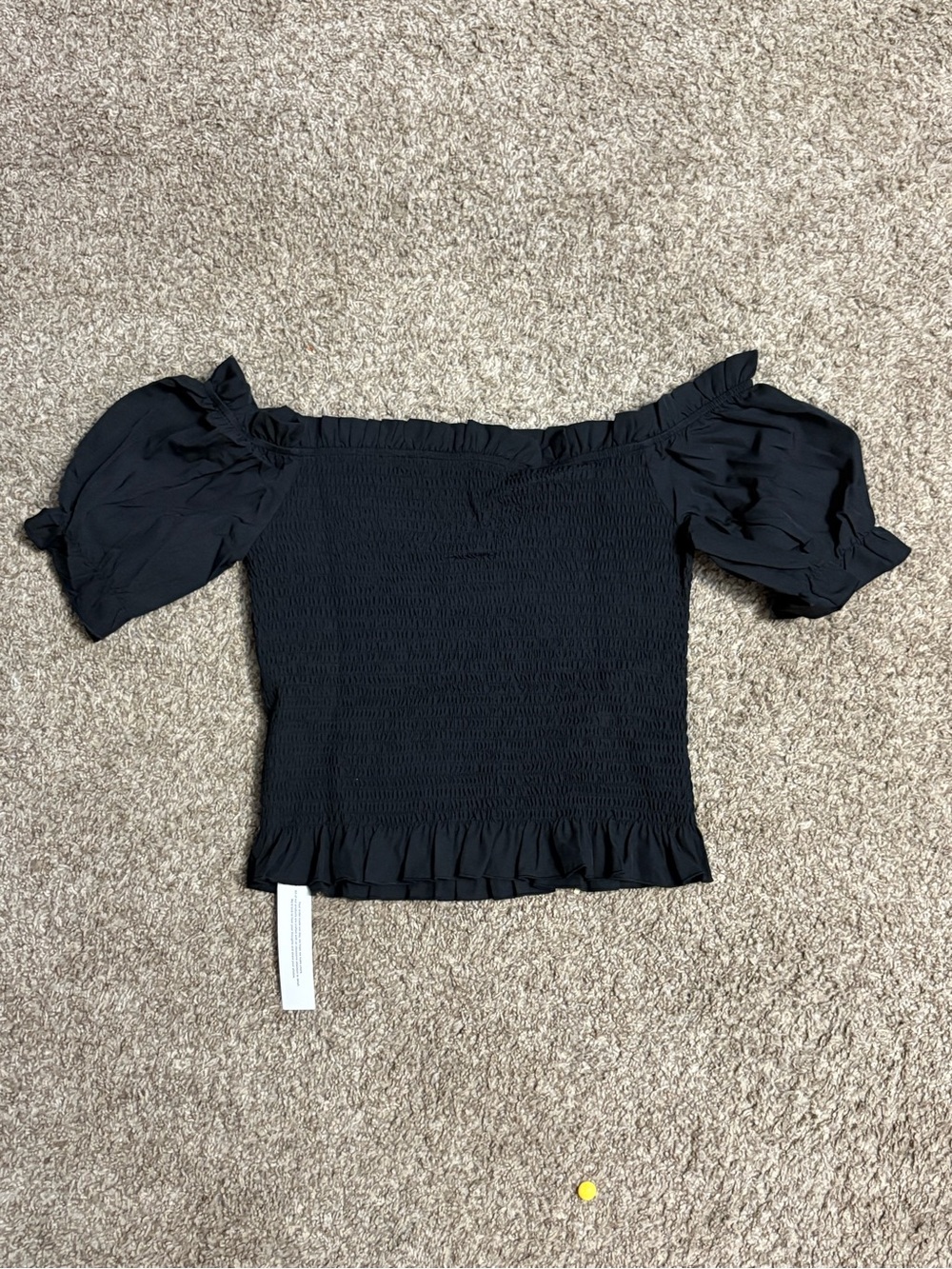 Women’s Black Off-Shoulder Smocked Puff Sleeve Top